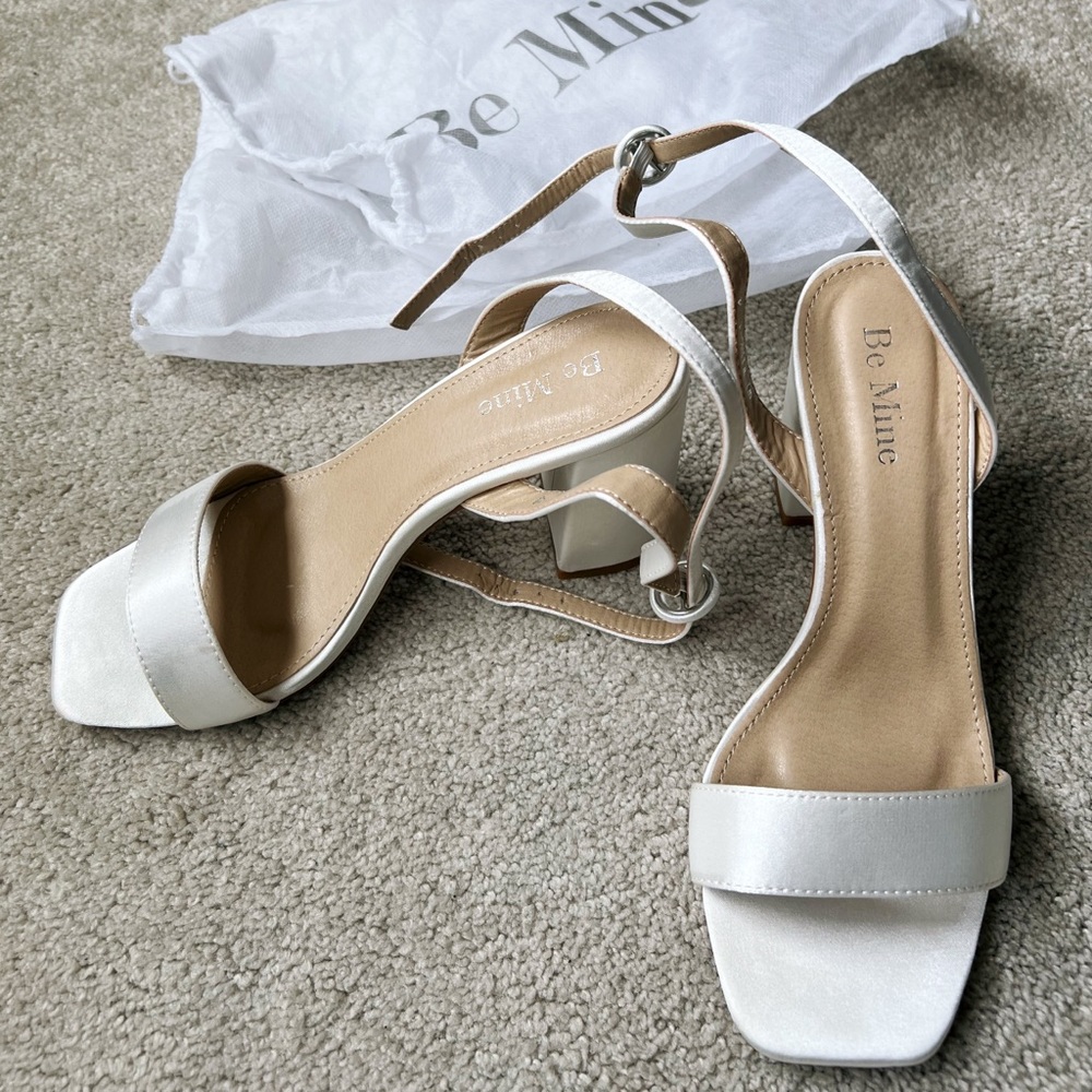 Be Mine ivory satin bridal heels